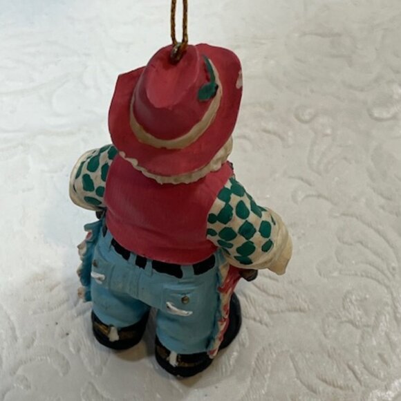 VTG Cowboy Santa Hand Painted Standing Hanging Tree Ornament 3"x1.75" - Picture 4 of 16
